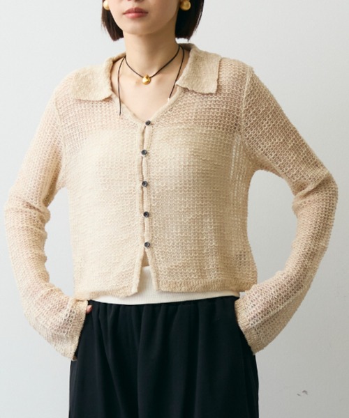 Trish(トリッシュ)の「ジャガード裏使い衿付きカーディガン(Tシャツ/カットソー・レディース・ブラック/ベージュ・FREE)」の3枚目の写真