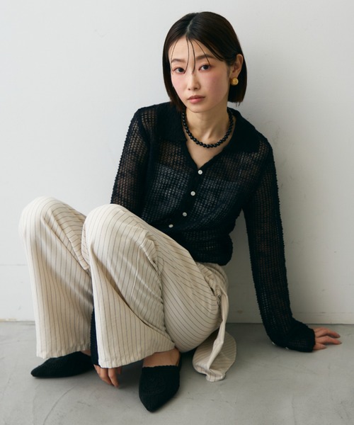 Trish(トリッシュ)の「ジャガード裏使い衿付きカーディガン(Tシャツ/カットソー・レディース・ブラック/ベージュ・FREE)」の15枚目の写真