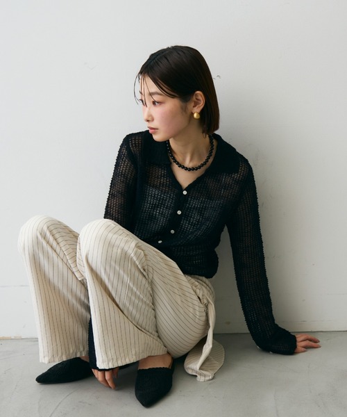 Trish(トリッシュ)の「ジャガード裏使い衿付きカーディガン(Tシャツ/カットソー・レディース・ブラック/ベージュ・FREE)」の16枚目の写真