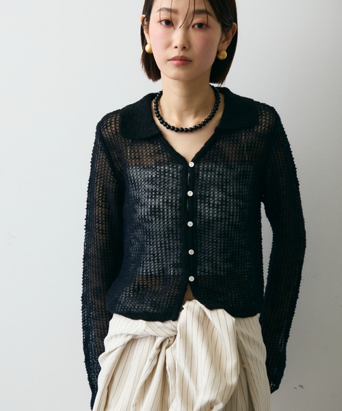Trish(トリッシュ)の「ジャガード裏使い衿付きカーディガン(Tシャツ/カットソー・レディース・ブラック/ベージュ・FREE)」の18枚目の写真