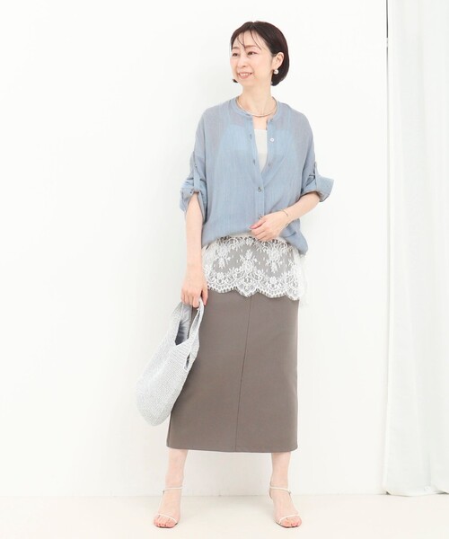 MICO COULIER（ミコクリエ）の「シアーデニムバンドカラーシャツ（シャツ/ブラウス・レディース・ネイビー/サックスブルー・38）」の19枚目の写真