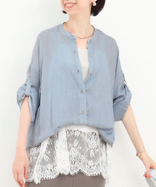 MICO COULIER（ミコクリエ）の「シアーデニムバンドカラーシャツ（シャツ/ブラウス・レディース・ネイビー/サックスブルー・38）」の20枚目の写真