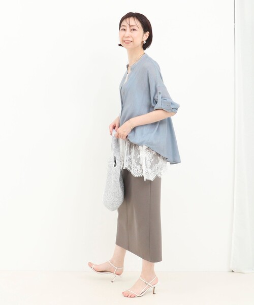 MICO COULIER（ミコクリエ）の「シアーデニムバンドカラーシャツ（シャツ/ブラウス・レディース・ネイビー/サックスブルー・38）」の21枚目の写真