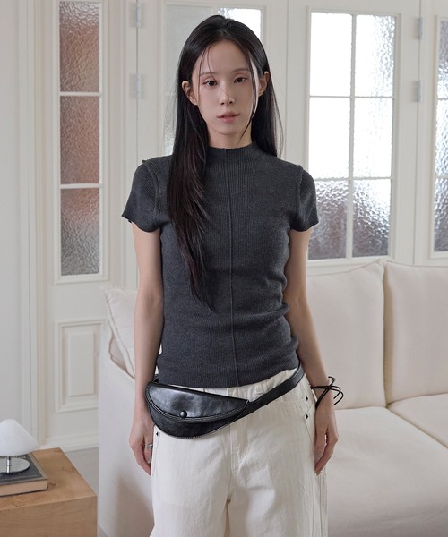UNE MANSION(ユヌマンション)の「ハーフネックセンターラインバックシェルボタン半袖ニット(Tシャツ/カットソー・レディース・ブラウン/アイボリー/ブラック/グレー・FREE)」の17枚目の写真