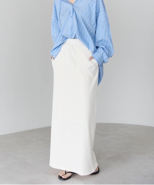 pocket（ポケット）の「テレコリブナロースカート（スカート・レディース・ブラック系その他/ブルー/グレー/グレー系その他/ブラック/アイボリー/ホワイト系その他・LONG/FREE）」の3枚目の写真