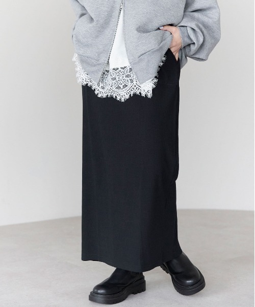 pocket（ポケット）の「テレコリブナロースカート（スカート・レディース・ブラック系その他/ブルー/グレー/グレー系その他/ブラック/アイボリー/ホワイト系その他・LONG/FREE）」の4枚目の写真