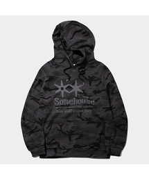 SOMEPLACE MAN（サムプレイス・マン）の「スターフィッシュカモコットングラフィックオーバーサイズ長袖フードティーシャツ[チャコール]（パーカー）」