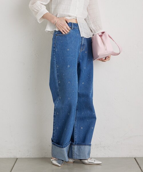 mystic（ミスティック）の「ラインストーンデニム（デニムパンツ・レディース・ネイビー/ブルー・1/2）」の13枚目の写真