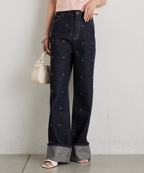 mystic（ミスティック）の「ラインストーンデニム（デニムパンツ・レディース・ネイビー/ブルー・1/2）」の22枚目の写真