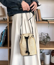異素材切り替え バイカラー 配色かごバッグ