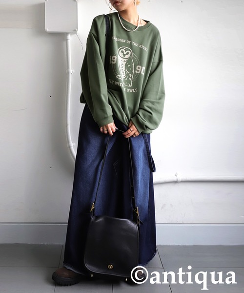 antiqua(アンティカ)の「綿100% アニマルロゴ トレーナー(Tシャツ/カットソー・レディース・カーキ/ネイビー/杢グレー/ブラック/ホワイト・ONESIZE)」の21枚目の写真