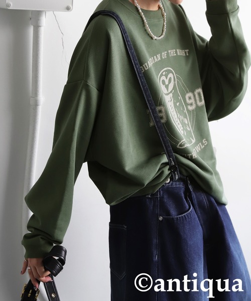 antiqua(アンティカ)の「綿100% アニマルロゴ トレーナー(Tシャツ/カットソー・レディース・カーキ/ネイビー/杢グレー/ブラック/ホワイト・ONESIZE)」の22枚目の写真