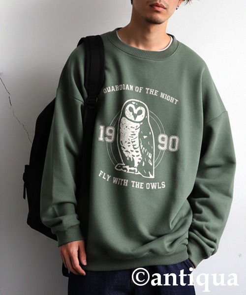 antiqua(アンティカ)の「綿100% アニマルロゴ トレーナー(Tシャツ/カットソー・レディース・カーキ/ネイビー/杢グレー/ブラック/ホワイト・ONESIZE)」の15枚目の写真
