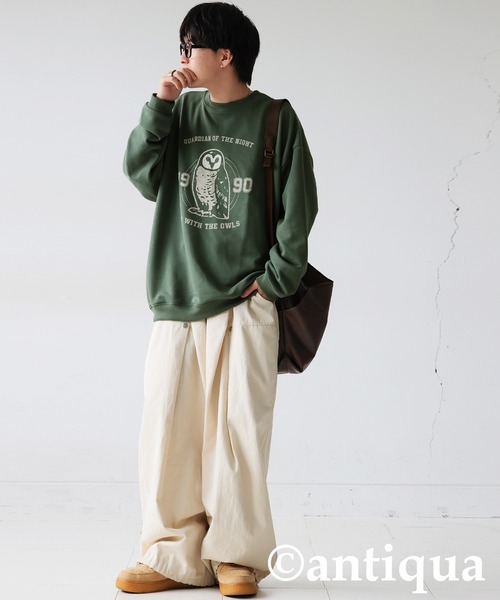 antiqua(アンティカ)の「綿100% アニマルロゴ トレーナー(Tシャツ/カットソー・レディース・カーキ/ネイビー/杢グレー/ブラック/ホワイト・ONESIZE)」の16枚目の写真