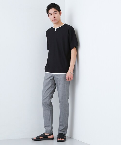 THE SHOP TK (ザ ショップ ティーケー )の「【一枚でコーディネートが完成!】レイヤード風 キーネック 半袖Tシャツ 洗濯機OK(Tシャツ/カットソー・メンズ・ダークブラウン/ブルーグリーン/ブラック/オフホワイト/ネイビー/ライトグレー/モスグリーン/ライトベージュ・04/02/03)」の10枚目の写真
