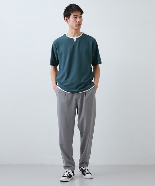 THE SHOP TK (ザ ショップ ティーケー )の「【一枚でコーディネートが完成!】レイヤード風 キーネック 半袖Tシャツ 洗濯機OK(Tシャツ/カットソー・メンズ・ダークブラウン/ブルーグリーン/ブラック/オフホワイト/ネイビー/ライトグレー/モスグリーン/ライトベージュ・04/02/03)」の17枚目の写真