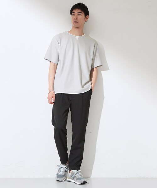 THE SHOP TK (ザ ショップ ティーケー )の「【一枚でコーディネートが完成!】レイヤード風 キーネック 半袖Tシャツ 洗濯機OK(Tシャツ/カットソー・メンズ・ダークブラウン/ブルーグリーン/ブラック/オフホワイト/ネイビー/ライトグレー/モスグリーン/ライトベージュ・04/02/03)」の21枚目の写真