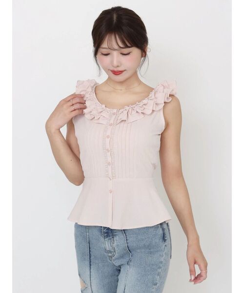 EATME(イートミー)の「フリルネックペプラムTOP(シャツ/ブラウス・レディース・ブルー/オフホワイト/ピンク・FREE)」の8枚目の写真