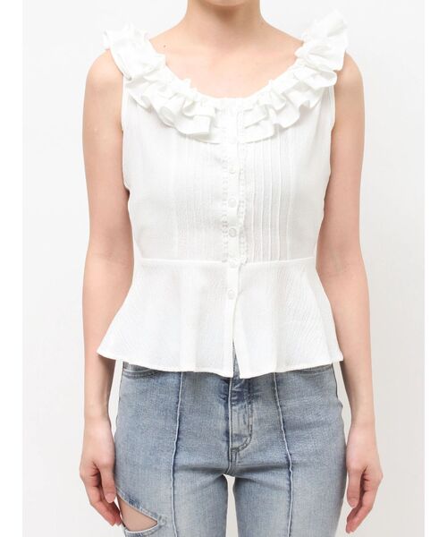 EATME(イートミー)の「フリルネックペプラムTOP(シャツ/ブラウス・レディース・ブルー/オフホワイト/ピンク・FREE)」の11枚目の写真