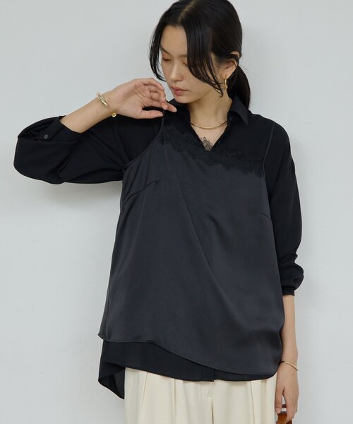 GALLARDAGALANTE（ガリャルダガランテ）の「サテンレースキャミ（シャツ/ブラウス・レディース・オフホワイト/ブラック・FREE）」の20枚目の写真