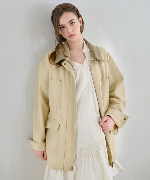 SLOWLOLLI(スローローリ)の「Cotton washed work jacket - Light beige(デニムジャケット・レディース・ライトベージュ・FREE)」の5枚目の写真