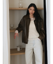 VEGAN LEATHER BLOUSON JACKET BROWN