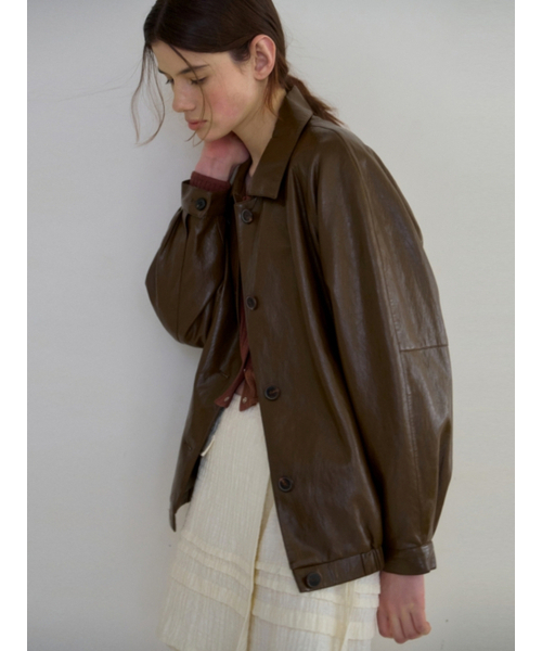 UNNOUT(アナウト)の「VEGAN LEATHER BLOUSON JACKET BROWN(ライダースジャケット・レディース・その他・FREE)」の4枚目の写真