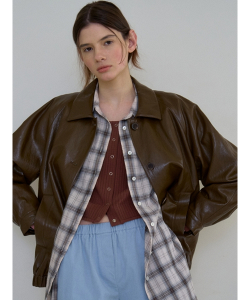 UNNOUT(アナウト)の「VEGAN LEATHER BLOUSON JACKET BROWN(ライダースジャケット・レディース・その他・FREE)」の5枚目の写真