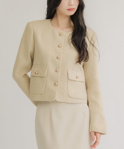 NEUNA（ヌナ）の「スプリングボタンジャケット（ノーカラージャケット・レディース・ライトブルー/アイボリー/ブラック・FREE）」の2枚目の写真