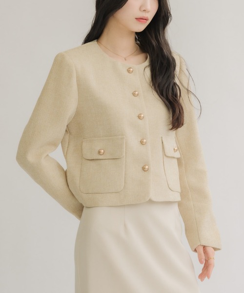 NEUNA（ヌナ）の「スプリングボタンジャケット（ノーカラージャケット・レディース・ライトブルー/アイボリー/ブラック・FREE）」の8枚目の写真