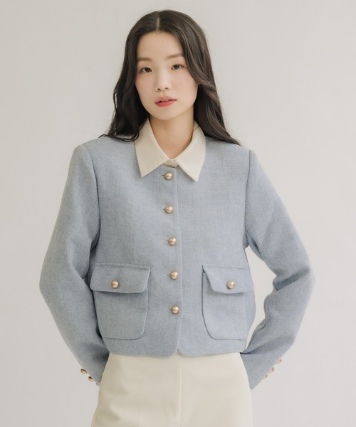 NEUNA（ヌナ）の「スプリングボタンジャケット（ノーカラージャケット・レディース・ライトブルー/アイボリー/ブラック・FREE）」の20枚目の写真