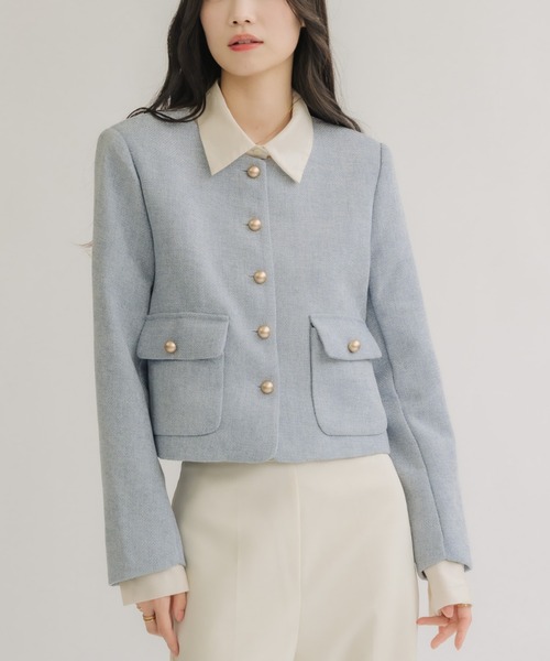 NEUNA（ヌナ）の「スプリングボタンジャケット（ノーカラージャケット・レディース・ライトブルー/アイボリー/ブラック・FREE）」の19枚目の写真