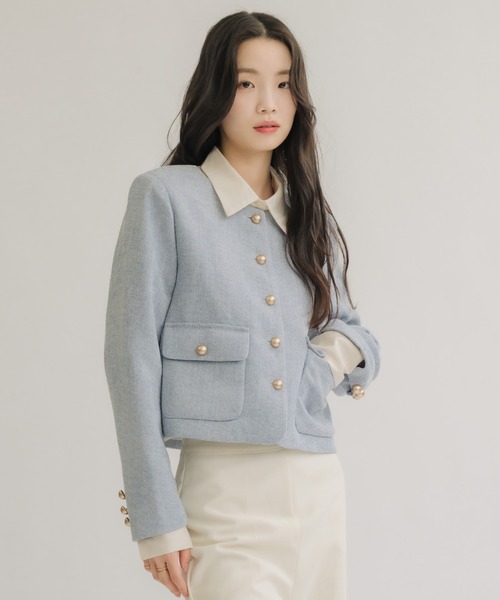 NEUNA（ヌナ）の「スプリングボタンジャケット（ノーカラージャケット・レディース・ライトブルー/アイボリー/ブラック・FREE）」の12枚目の写真