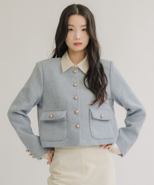 NEUNA（ヌナ）の「スプリングボタンジャケット（ノーカラージャケット・レディース・ライトブルー/アイボリー/ブラック・FREE）」の5枚目の写真