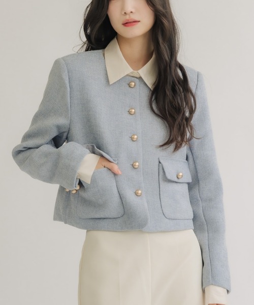 NEUNA（ヌナ）の「スプリングボタンジャケット（ノーカラージャケット・レディース・ライトブルー/アイボリー/ブラック・FREE）」の18枚目の写真