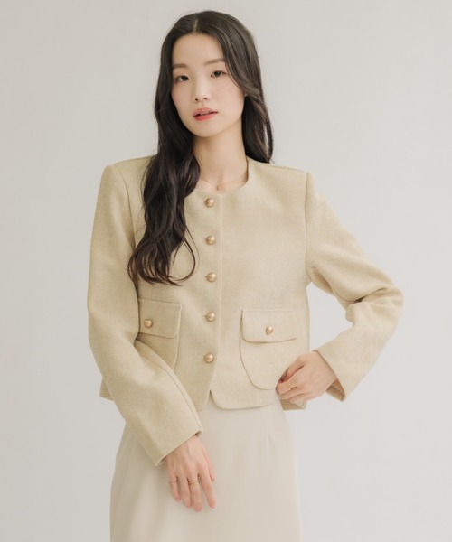 NEUNA（ヌナ）の「スプリングボタンジャケット（ノーカラージャケット・レディース・ライトブルー/アイボリー/ブラック・FREE）」の9枚目の写真