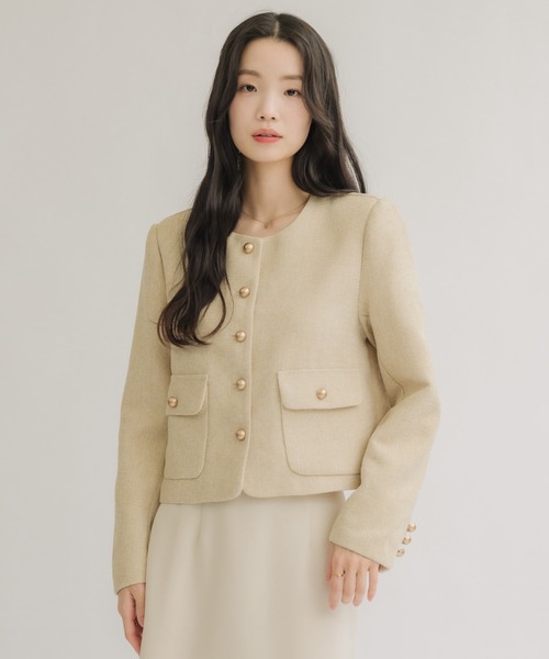 NEUNA（ヌナ）の「スプリングボタンジャケット（ノーカラージャケット・レディース・ライトブルー/アイボリー/ブラック・FREE）」の10枚目の写真