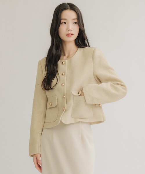 NEUNA（ヌナ）の「スプリングボタンジャケット（ノーカラージャケット・レディース・ライトブルー/アイボリー/ブラック・FREE）」の11枚目の写真