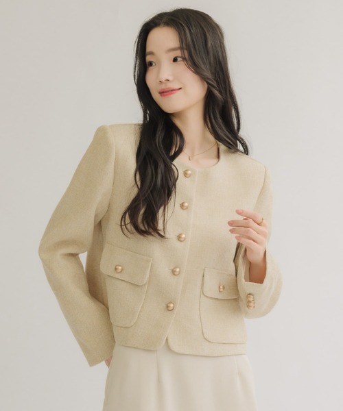 NEUNA（ヌナ）の「スプリングボタンジャケット（ノーカラージャケット・レディース・ライトブルー/アイボリー/ブラック・FREE）」の7枚目の写真