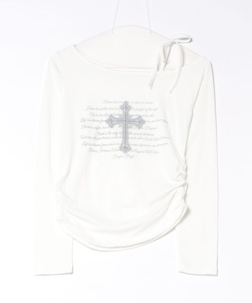 WEGO（ウィゴー）の「DISPARK/【26年春新作】オフショルクロスロンT（その他トップス・レディース・ホワイト/ブラック・FREE）」の4枚目の写真