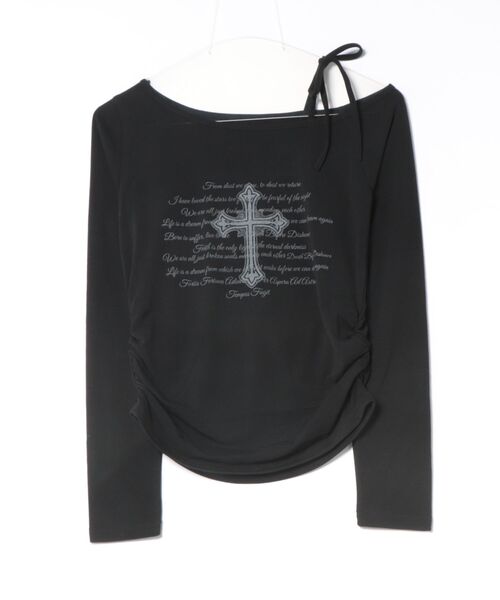 WEGO（ウィゴー）の「DISPARK/【26年春新作】オフショルクロスロンT（その他トップス・レディース・ホワイト/ブラック・FREE）」の5枚目の写真