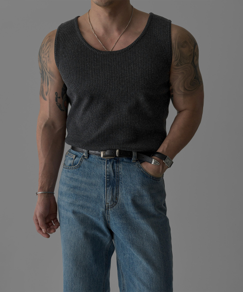 BOWLOW PRODUCT（バウロープロダクト）の「リブニットノースリーブ [チャコール]（Tシャツ/カットソー・メンズ・その他・MEDIUM/LARGE）」の3枚目の写真