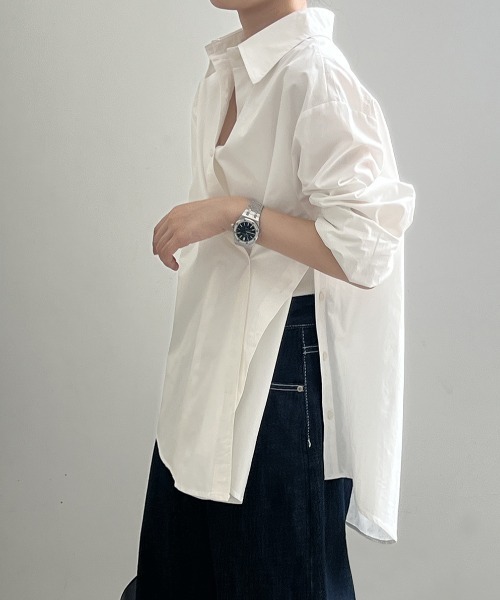 Aelina(エリナ)の「イレギュラースリット長袖シャツ(シャツ/ブラウス・レディース・ホワイト/ブルー・M/L)」の7枚目の写真