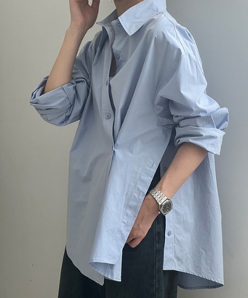 Aelina(エリナ)の「イレギュラースリット長袖シャツ(シャツ/ブラウス・レディース・ホワイト/ブルー・M/L)」の13枚目の写真