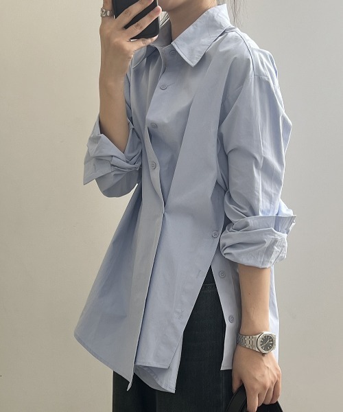 Aelina(エリナ)の「イレギュラースリット長袖シャツ(シャツ/ブラウス・レディース・ホワイト/ブルー・M/L)」の14枚目の写真