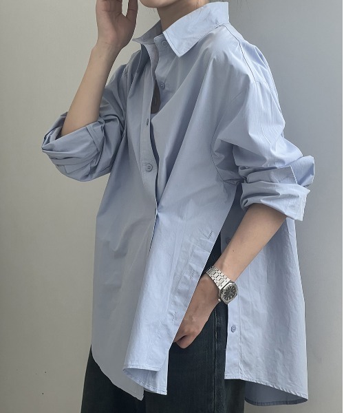 Aelina(エリナ)の「イレギュラースリット長袖シャツ(シャツ/ブラウス・レディース・ホワイト/ブルー・M/L)」の17枚目の写真