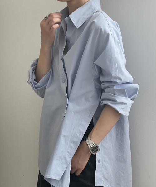 Aelina(エリナ)の「イレギュラースリット長袖シャツ(シャツ/ブラウス・レディース・ホワイト/ブルー・M/L)」の19枚目の写真