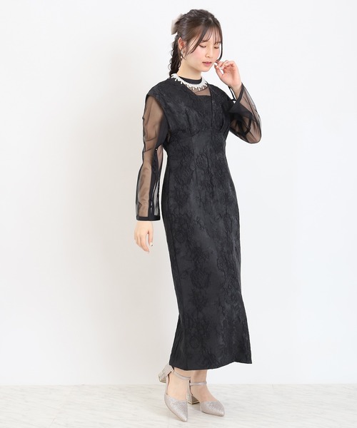 TRUDEA(トルディア)の「Vラインジャガードドレス(ドレス・レディース・ブラック/ベージュ・MEDIUM)」の9枚目の写真