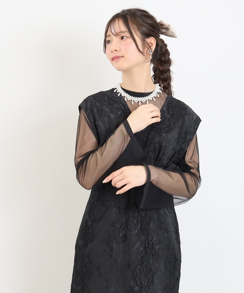 TRUDEA(トルディア)の「Vラインジャガードドレス(ドレス・レディース・ブラック/ベージュ・MEDIUM)」の10枚目の写真