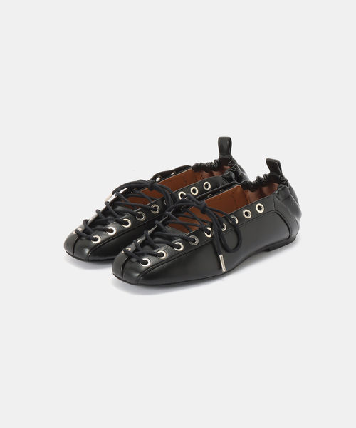 う【23SS】GANNI ガニー / ballet shoes 新品　36 GANNI / ガニー Eyelets Lace Up Ballerina Crinkle（バレエシューズ